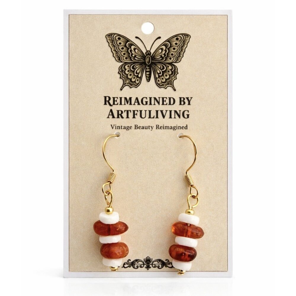 REIMAGINED Carnelian & White Howlite Dangle Earrings 18K Gold Plated 925 Hooks
